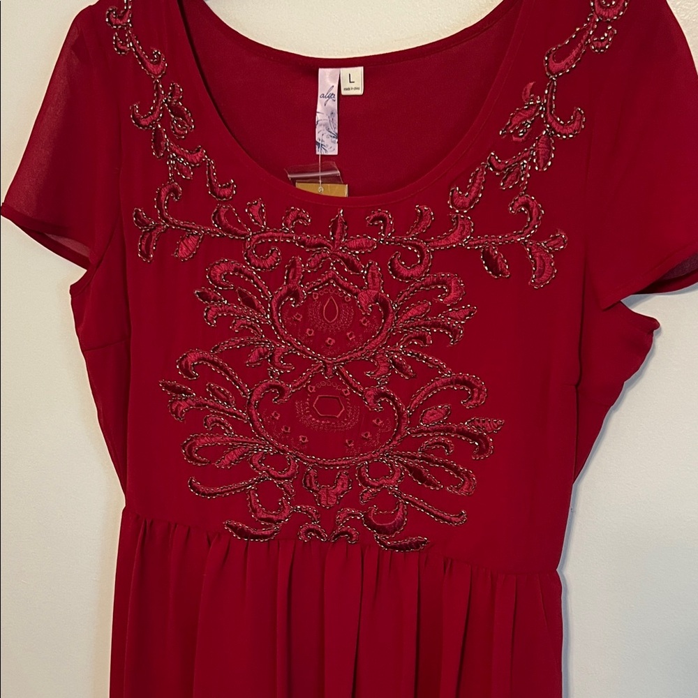 Francesca's Collections Red Embroidered Dress - Picture 3 of 10